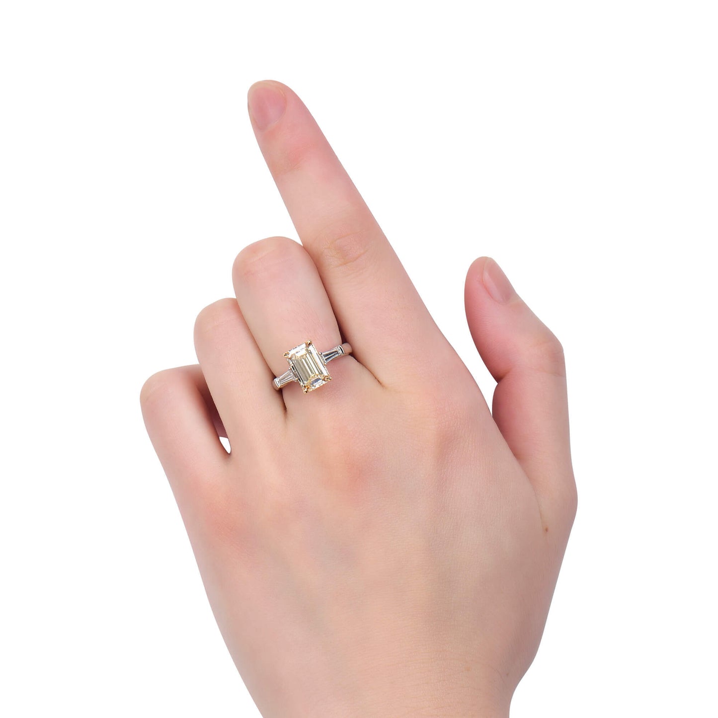 18K White & Yellow Gold Statement Ring With 3.03 TCW Yellow Emerald Shape Natural Diamond, GIA Certified