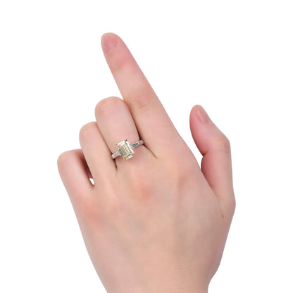 18K White & Yellow Gold Statement Ring With 3.03 TCW Yellow Emerald Shape Natural Diamond, GIA Certified