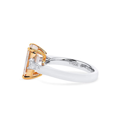 18K White & Yellow Gold Statement Ring With 3.03 TCW Yellow Emerald Shape Natural Diamond, GIA Certified