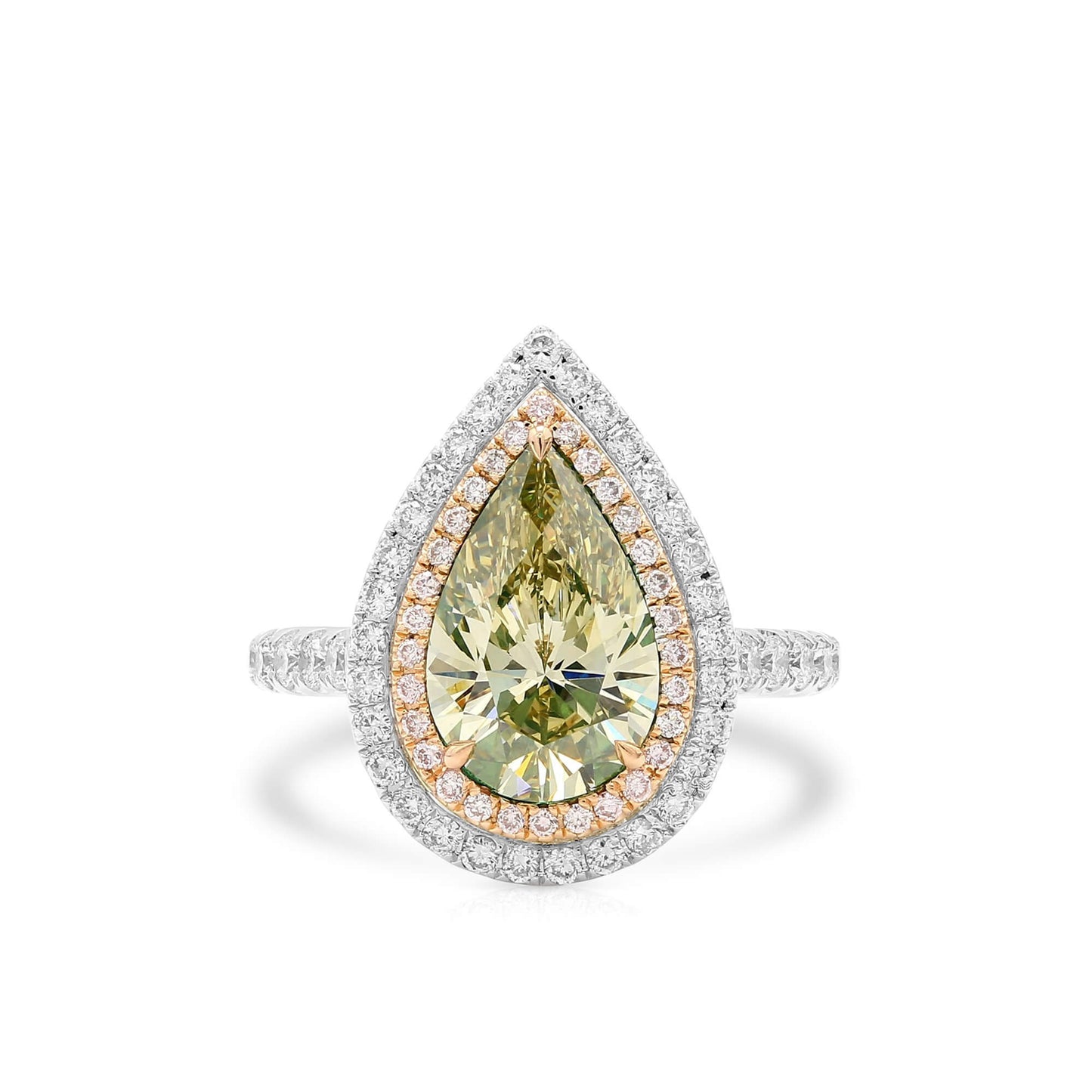 18K White Gold Statement Ring With 2.47 TCW Yellow Pear Shape Natural Diamond, GIA Certified