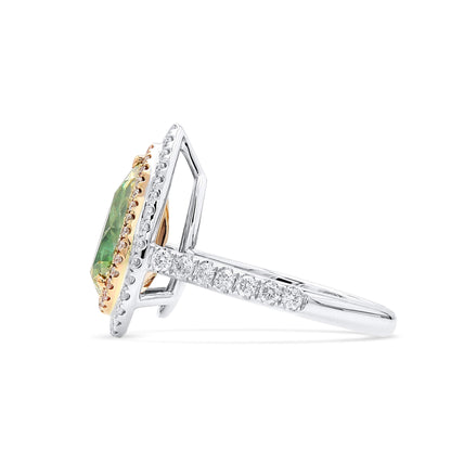 18K White Gold Statement Ring With 2.47 TCW Yellow Pear Shape Natural Diamond, GIA Certified