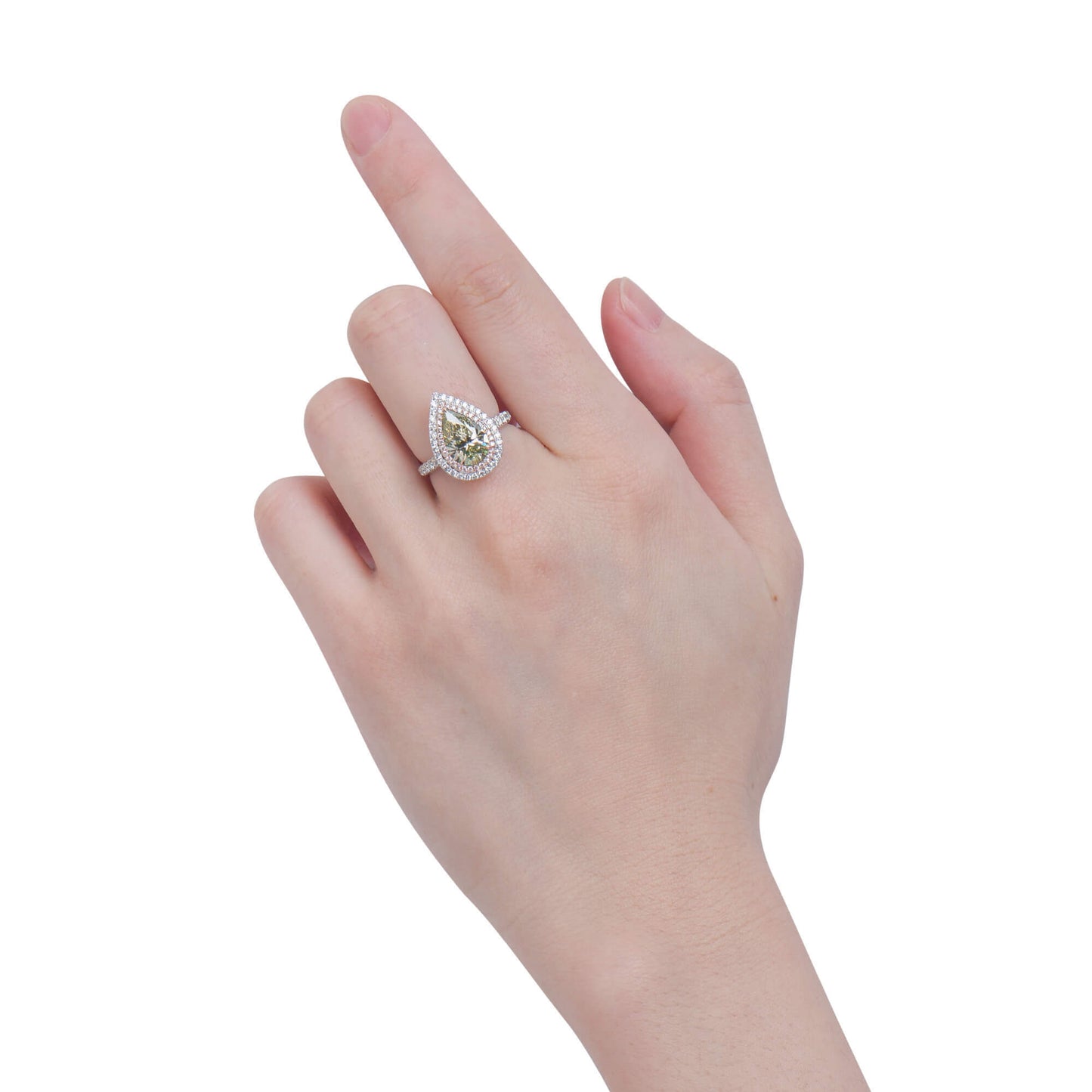 18K White Gold Statement Ring With 2.47 TCW Yellow Pear Shape Natural Diamond, GIA Certified