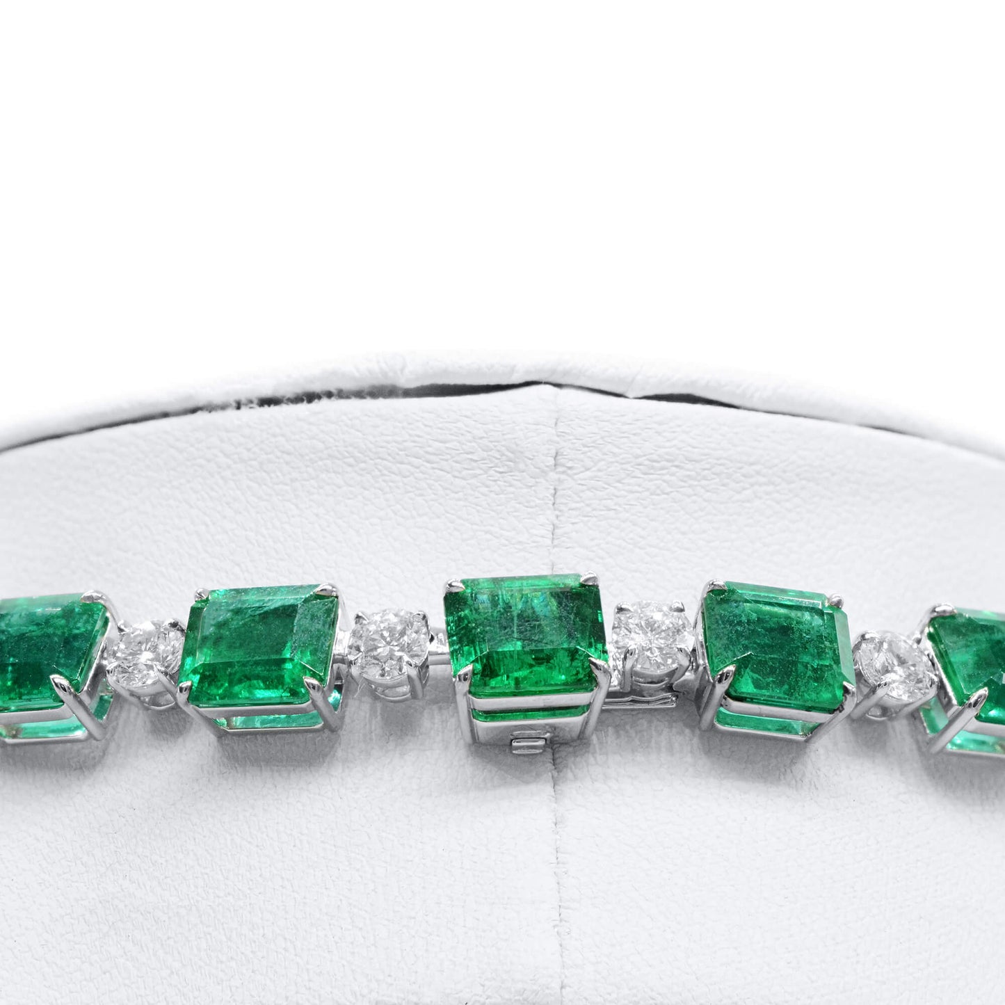 18K White Gold Statement Necklace With 97.77 TCW Emerald Shape Natural Emerald, GRS Certified