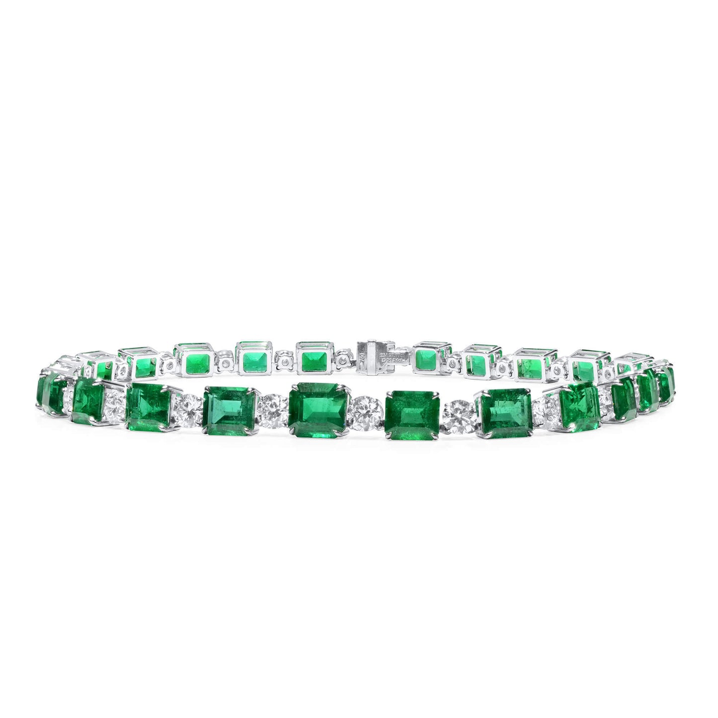 18K White Gold Statement Necklace With 97.77 TCW Emerald Shape Natural Emerald, GRS Certified