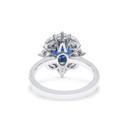 18K White Gold Statement Ring With 3.37 TCW Oval Shape Natural Sapphire, EG_LAB Certified