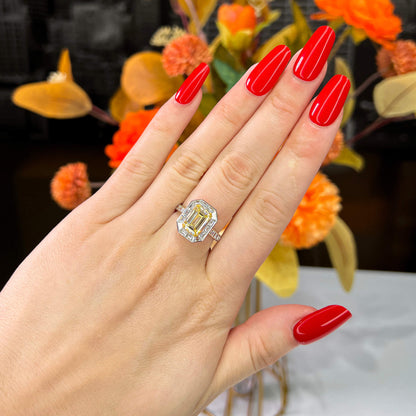 18K White & Yellow Gold Statement Ring With 3.02 TCW Yellow Emerald Shape Natural Diamond, GIA Certified