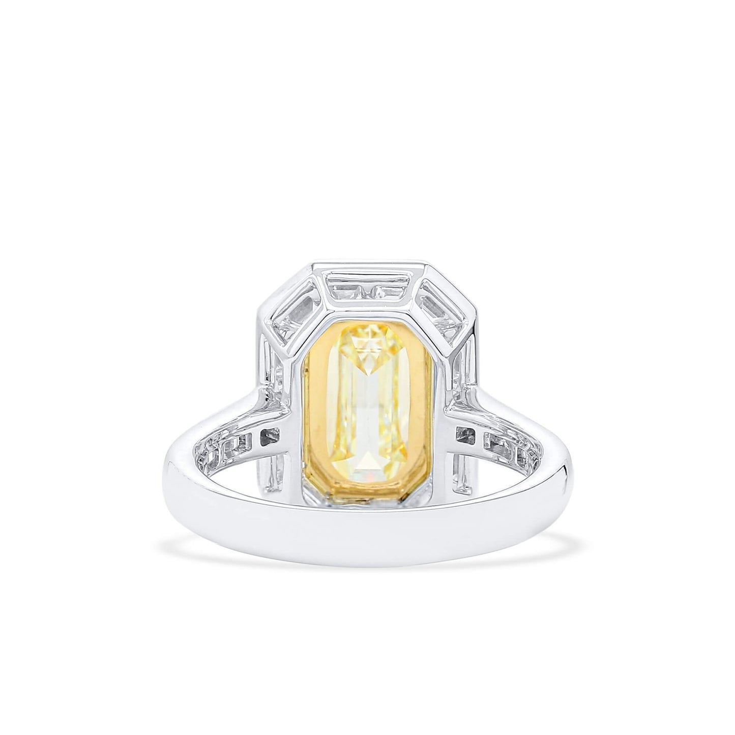 18K White & Yellow Gold Statement Ring With 3.02 TCW Yellow Emerald Shape Natural Diamond, GIA Certified