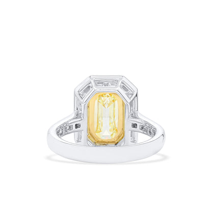 18K White & Yellow Gold Statement Ring With 3.02 TCW Yellow Emerald Shape Natural Diamond, GIA Certified