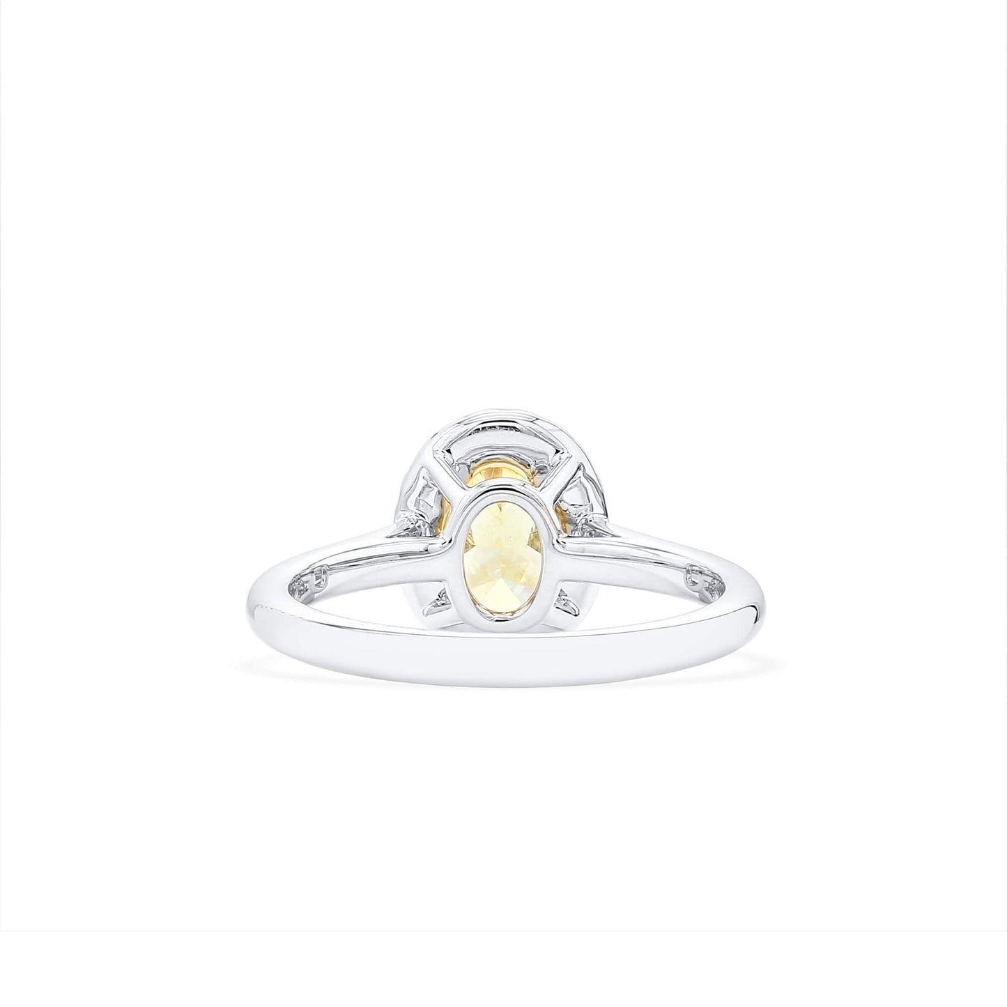 18K White Gold Statement Ring With 1.56 TCW Yellow Oval Shape Natural Diamond, GIA Certified