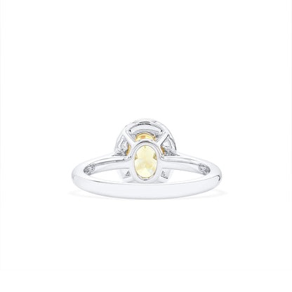 18K White Gold Statement Ring With 1.56 TCW Yellow Oval Shape Natural Diamond, GIA Certified