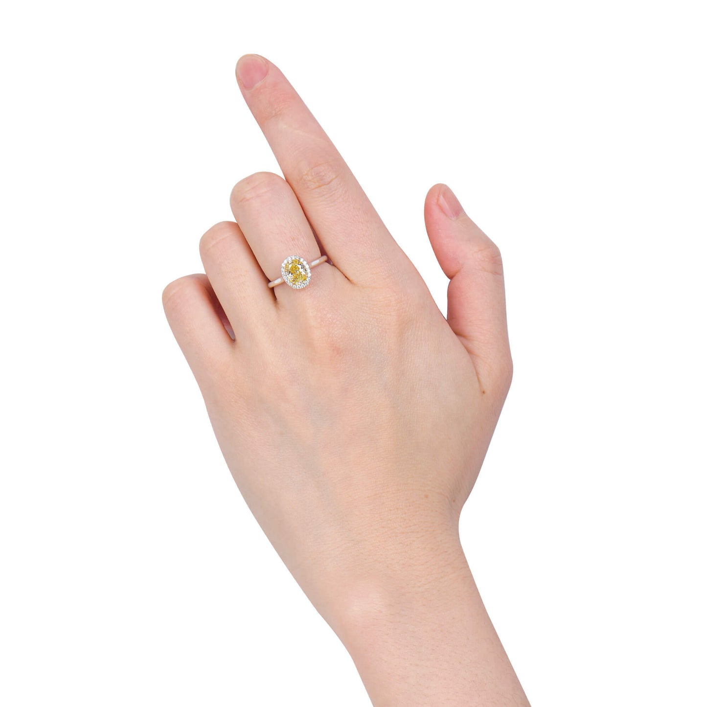 18K White Gold Statement Ring With 1.56 TCW Yellow Oval Shape Natural Diamond, GIA Certified