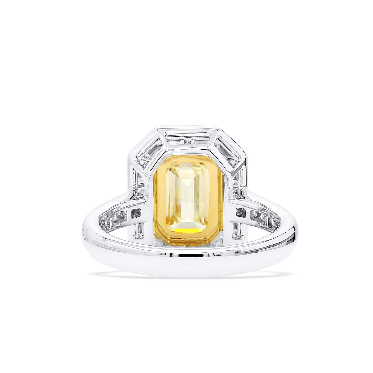 18K White & Yellow Gold Statement Ring With 2.98 TCW Yellow Radiant Shape Natural Diamond, GIA Certified