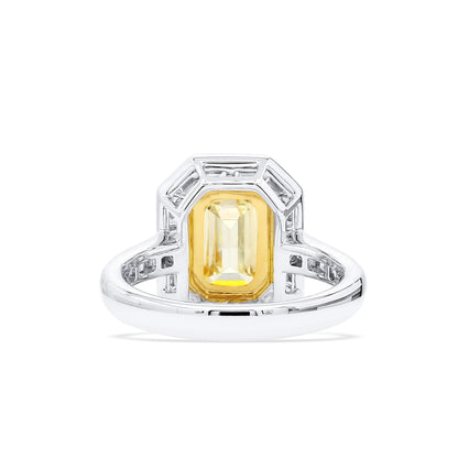 18K White & Yellow Gold Statement Ring With 2.98 TCW Yellow Radiant Shape Natural Diamond, GIA Certified