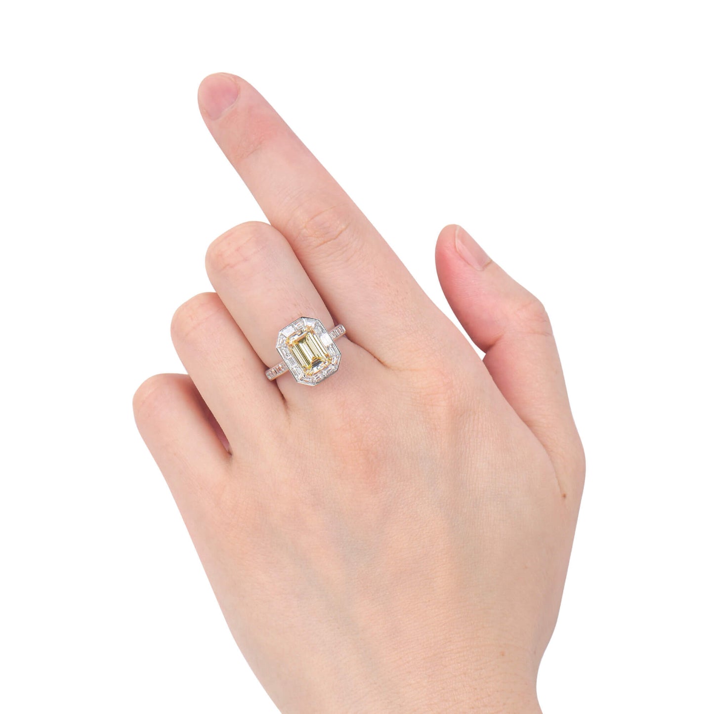 18K White & Yellow Gold Statement Ring With 2.98 TCW Yellow Radiant Shape Natural Diamond, GIA Certified