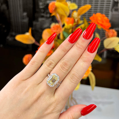 18K White & Yellow Gold Statement Ring With 2.98 TCW Yellow Radiant Shape Natural Diamond, GIA Certified