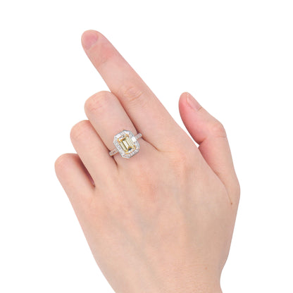 18K White & Yellow Gold Statement Ring With 2.98 TCW Yellow Radiant Shape Natural Diamond, GIA Certified