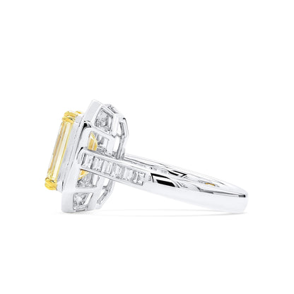 18K White & Yellow Gold Statement Ring With 2.98 TCW Yellow Radiant Shape Natural Diamond, GIA Certified