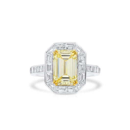 18K White & Yellow Gold Statement Ring With 2.98 TCW Yellow Radiant Shape Natural Diamond, GIA Certified