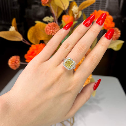 18K White & Yellow Gold Statement Ring With 5.03 TCW Yellow Radiant Shape Natural Diamond, GIA Certified