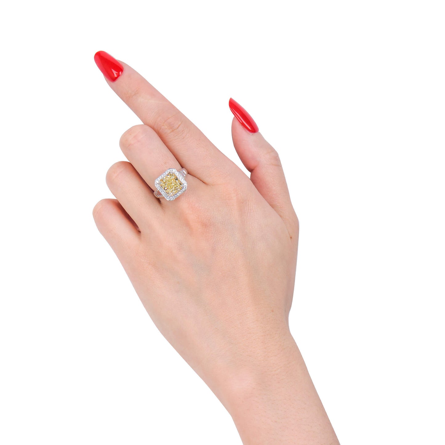 18K White & Yellow Gold Statement Ring With 5.03 TCW Yellow Radiant Shape Natural Diamond, GIA Certified