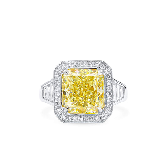 18K White & Yellow Gold Statement Ring With 5.03 TCW Yellow Radiant Shape Natural Diamond, GIA Certified