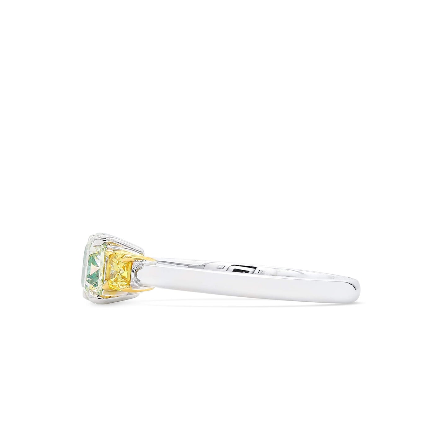 18K White & Yellow Gold Statement Ring With 0.83 TCW Green Radiant Shape Natural Diamond, GIA Certified