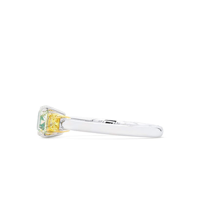 18K White & Yellow Gold Statement Ring With 0.83 TCW Green Radiant Shape Natural Diamond, GIA Certified