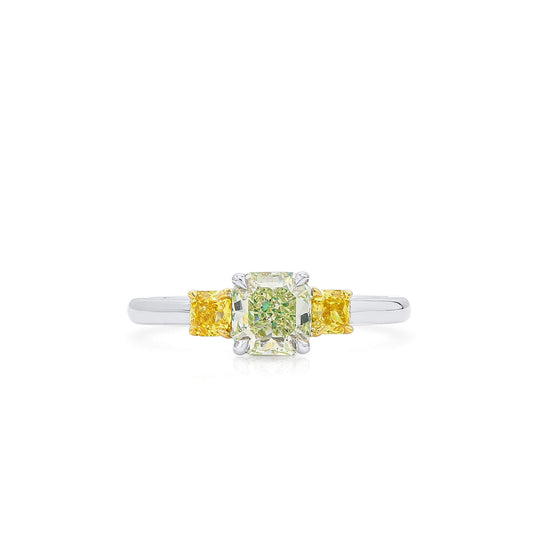 18K White & Yellow Gold Statement Ring With 0.83 TCW Green Radiant Shape Natural Diamond, GIA Certified