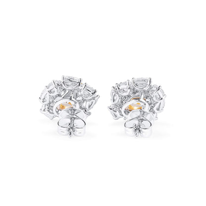 18K White & Yellow Gold Statement Earrings With 4.02 TCW Yellow Oval Shape Natural Diamond, GIA Certified