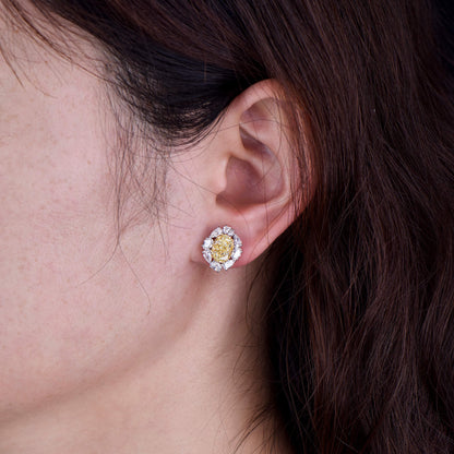 18K White & Yellow Gold Statement Earrings With 4.02 TCW Yellow Oval Shape Natural Diamond, GIA Certified