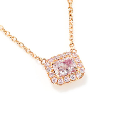 18K White Gold Statement Necklace With 0.45 TCW Pink Radiant Shape Natural Diamond, GIA Certified