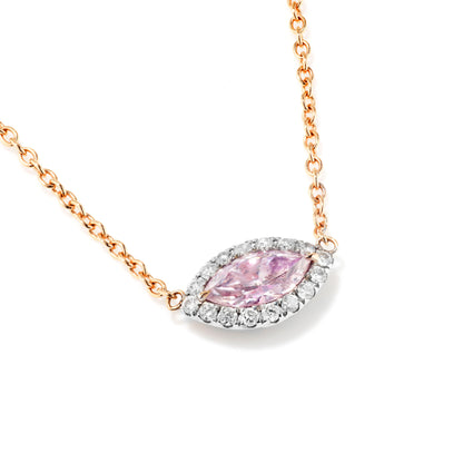 18K White & Rose Gold Statement Necklace With 0.39 TCW Pink Marquise Shape Natural Diamond, GIA Certified