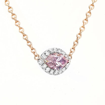 18K White & Rose Gold Statement Necklace With 0.39 TCW Pink Marquise Shape Natural Diamond, GIA Certified
