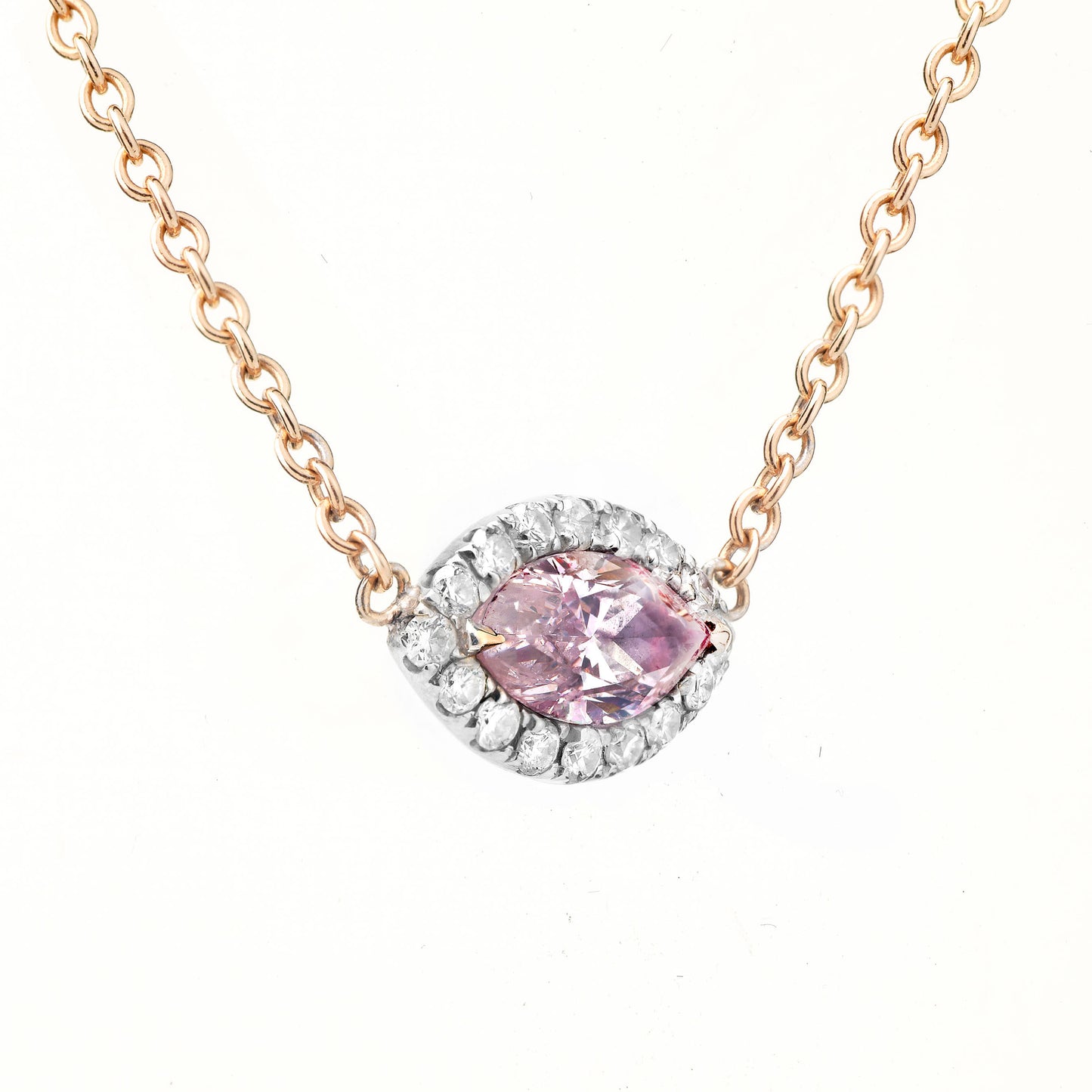 18K White & Rose Gold Statement Necklace With 0.39 TCW Pink Marquise Shape Natural Diamond, GIA Certified