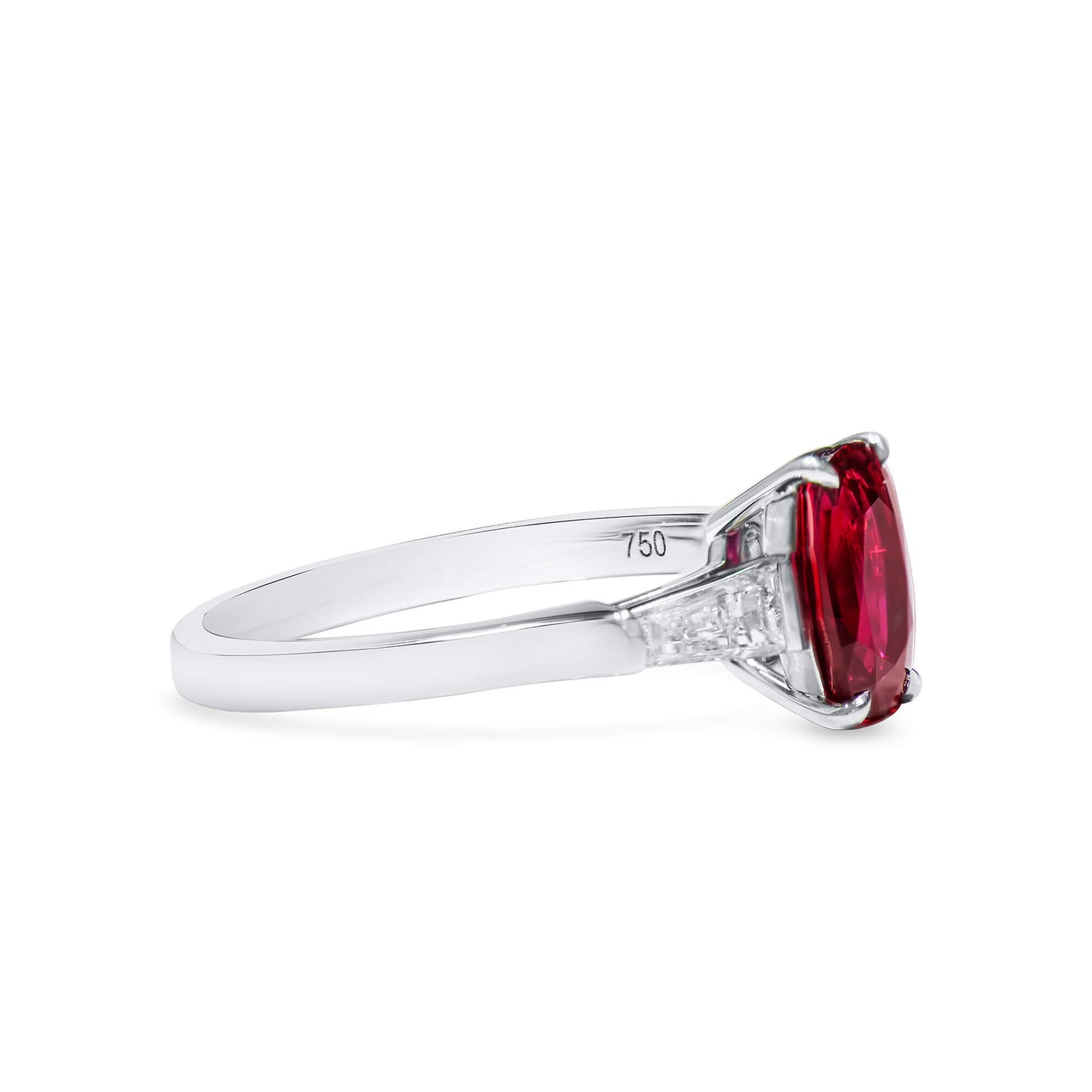 18K White Gold Statement Ring With 1.91 TCW Oval Shape Natural Ruby, GRS Certified