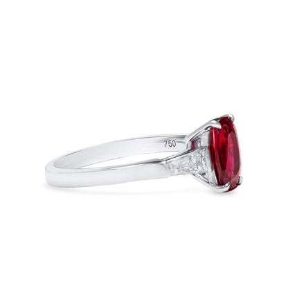 18K White Gold Statement Ring With 1.91 TCW Oval Shape Natural Ruby, GRS Certified