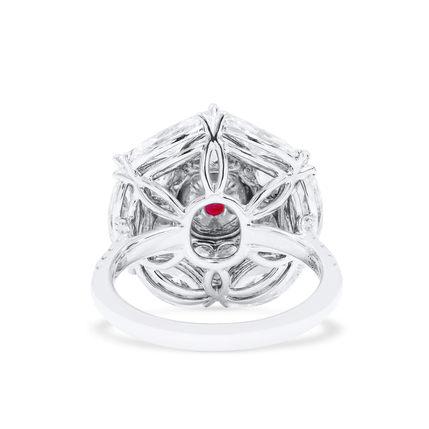 18K White Gold Statement Ring With 2.62 TCW Cushion Shape Natural Ruby, GRS Certified