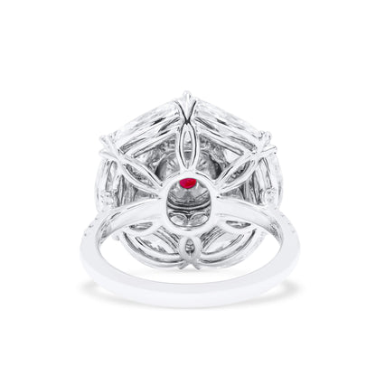 18K White Gold Statement Ring With 2.62 TCW Cushion Shape Natural Ruby, GRS Certified