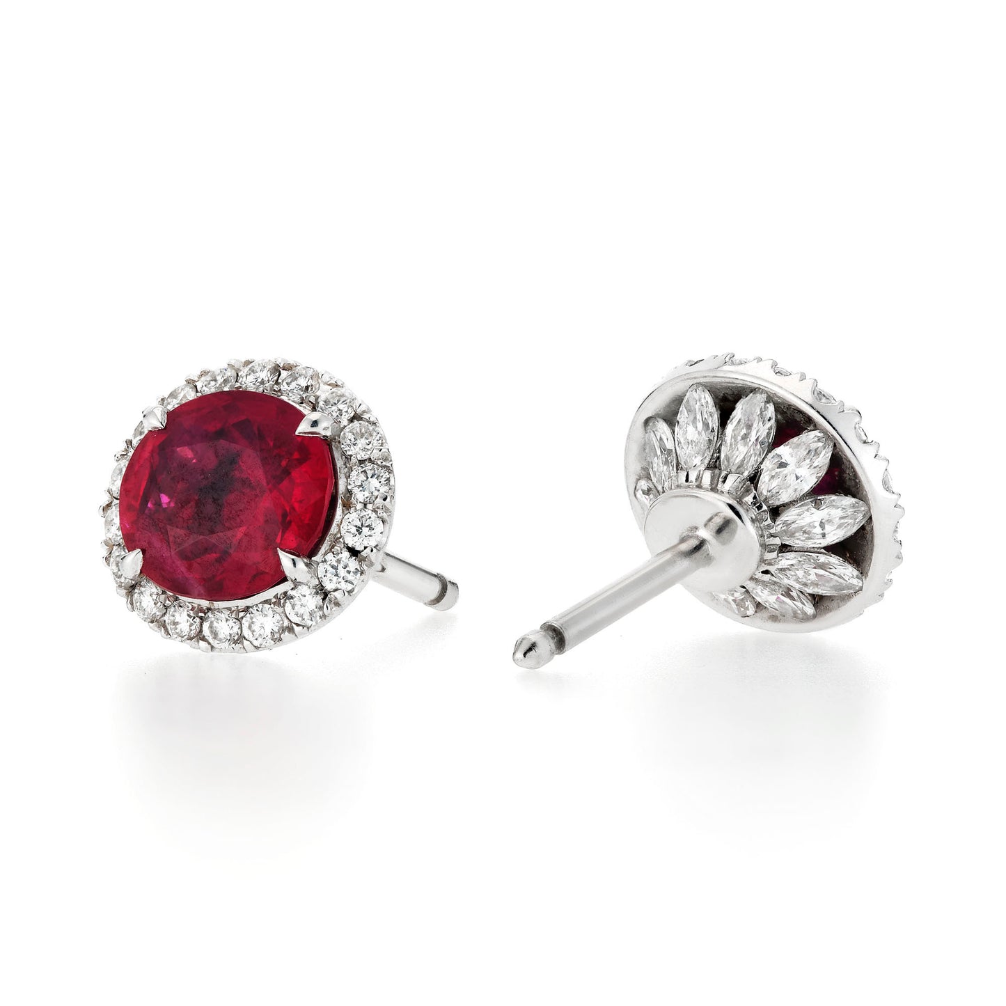 18K White Gold Statement Earrings With 2.36 TCW Oval Shape Natural Ruby, AGL Certified