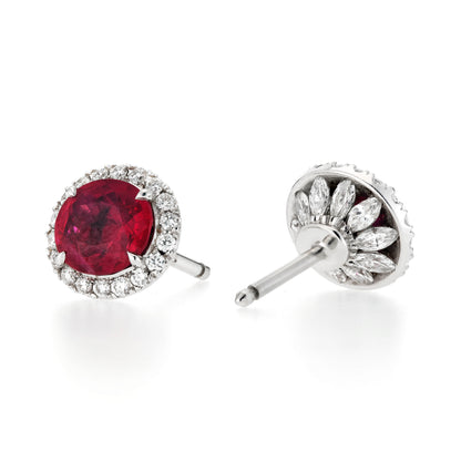 18K White Gold Statement Earrings With 2.36 TCW Oval Shape Natural Ruby, AGL Certified