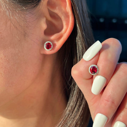 18K White Gold Statement Earrings With 2.36 TCW Oval Shape Natural Ruby, AGL Certified