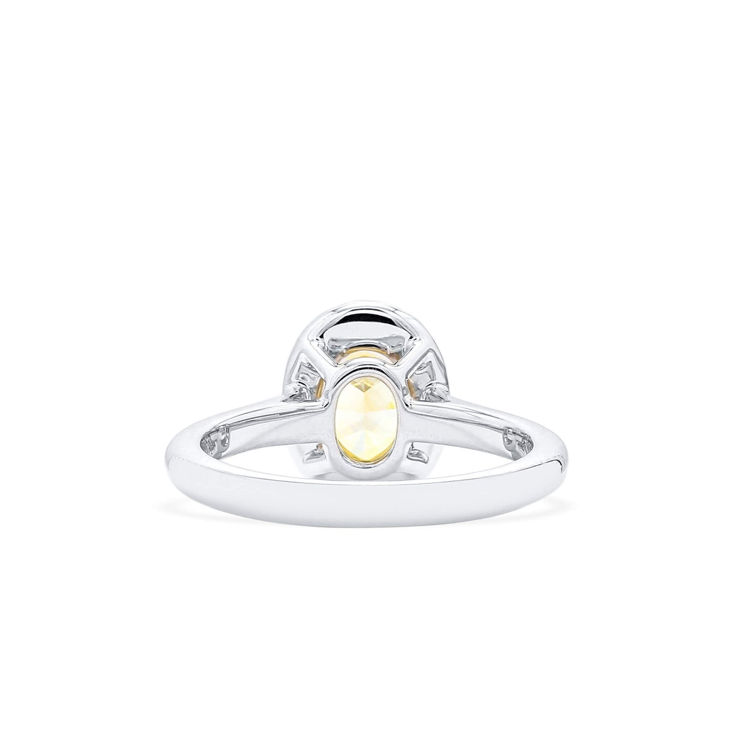 18K White Gold Statement Ring With 1.56 TCW Yellow Oval Shape Natural Diamond, GIA Certified