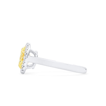 18K White Gold Statement Ring With 1.56 TCW Yellow Oval Shape Natural Diamond, GIA Certified