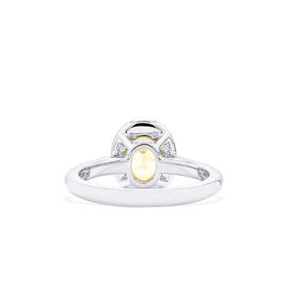 18K White Gold Statement Ring With 1.56 TCW Yellow Oval Shape Natural Diamond, GIA Certified