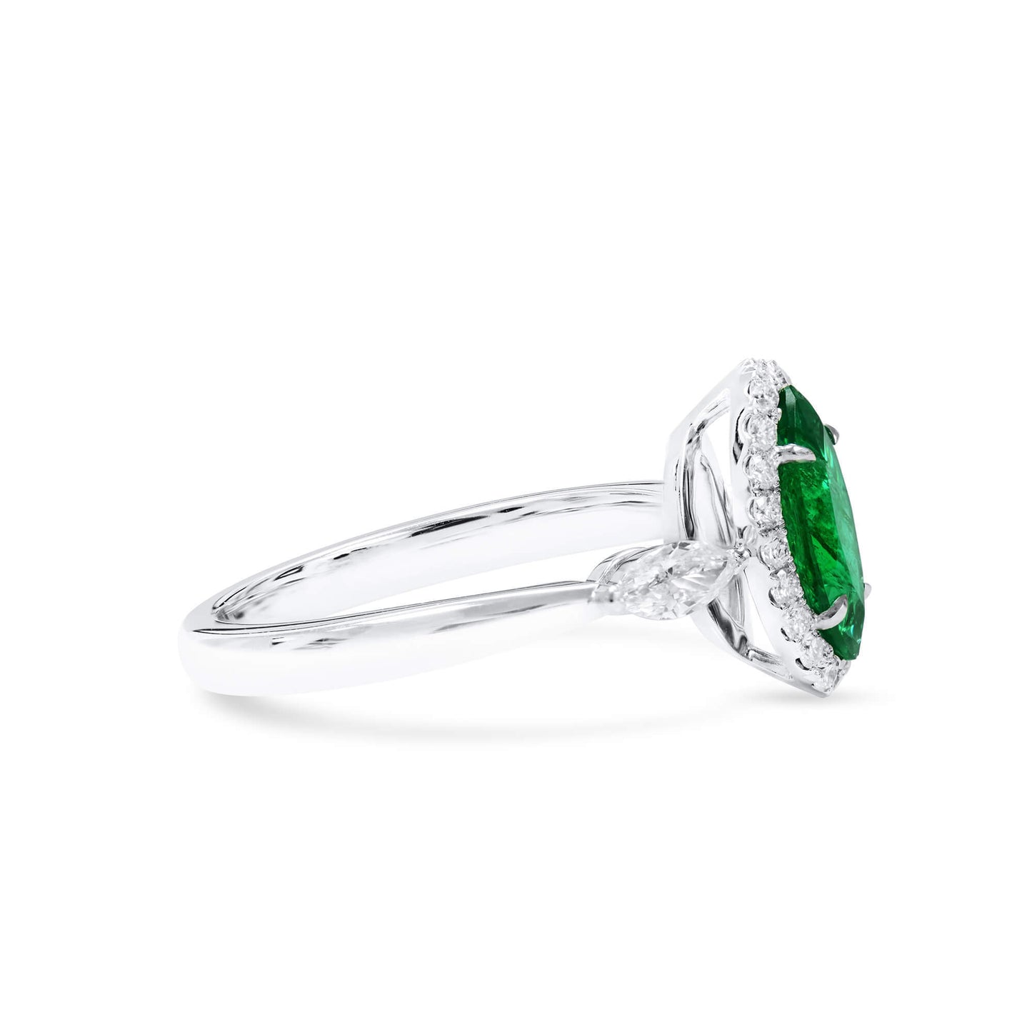 18K White Gold Statement Ring With 0.60 TCW Marquise Shape Natural Emerald, GIA Certified