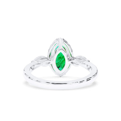 18K White Gold Statement Ring With 0.60 TCW Marquise Shape Natural Emerald, GIA Certified