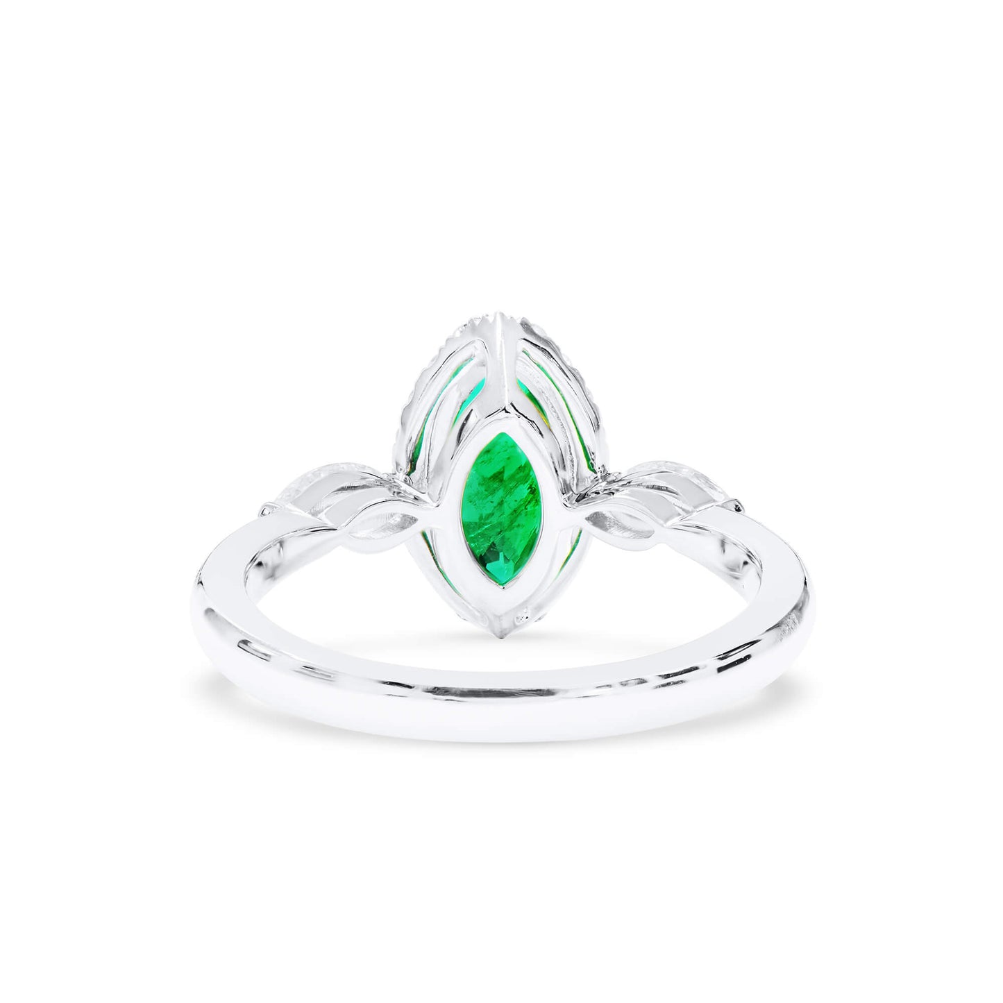 18K White Gold Statement Ring With 0.60 TCW Marquise Shape Natural Emerald, GIA Certified