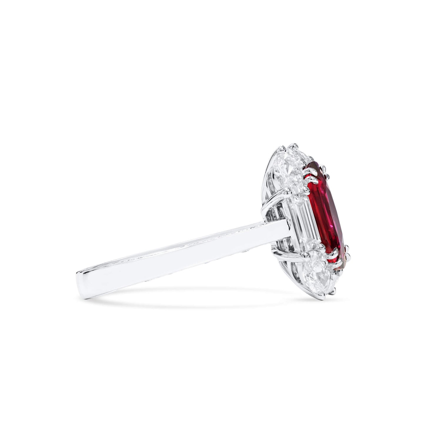18K White Gold Statement Ring With 2.12 TCW Oval Shape Natural Ruby, GRS Certified