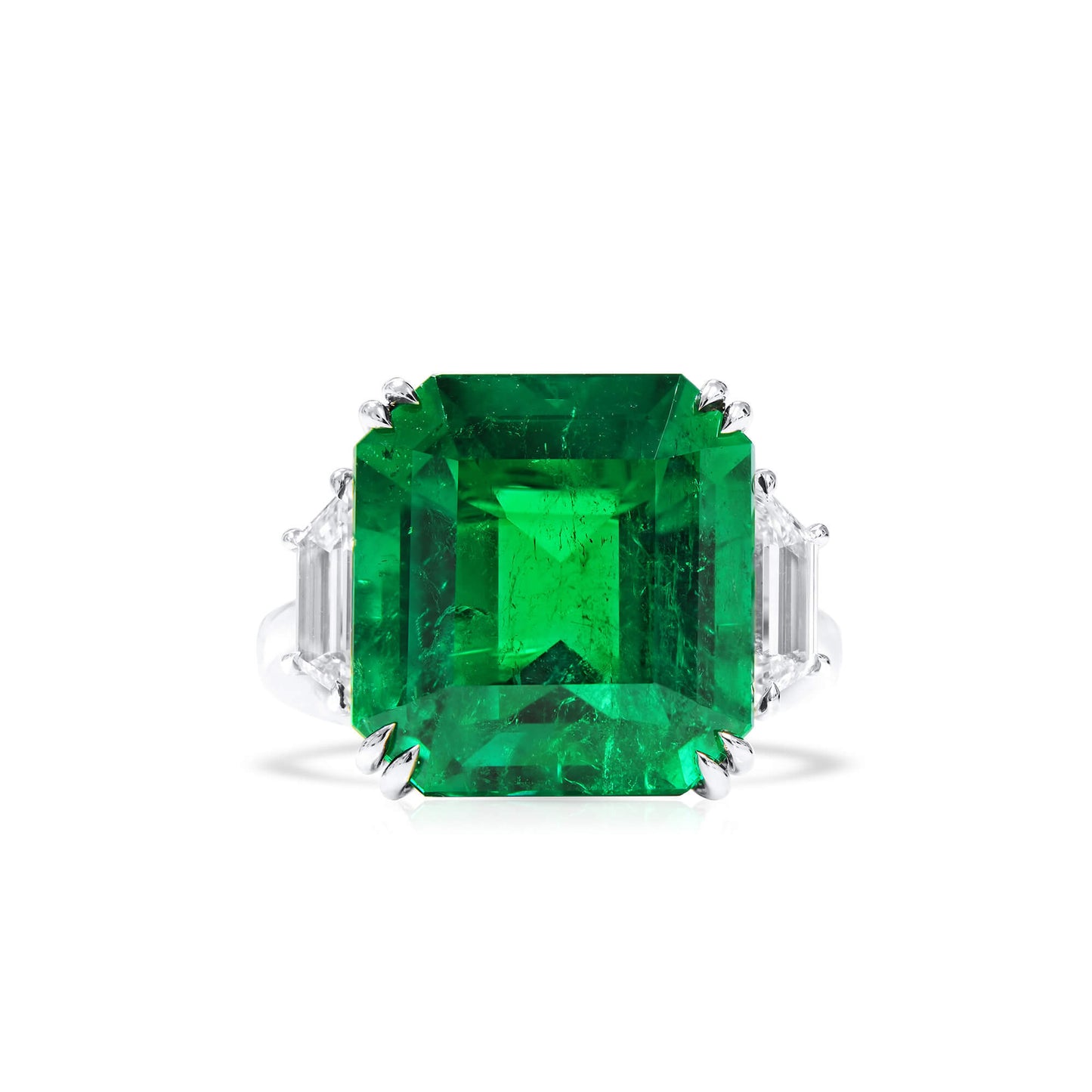 18K White Gold Statement Ring With 16.00 TCW Octagonal Shape Natural Emerald, GUBELIN Certified