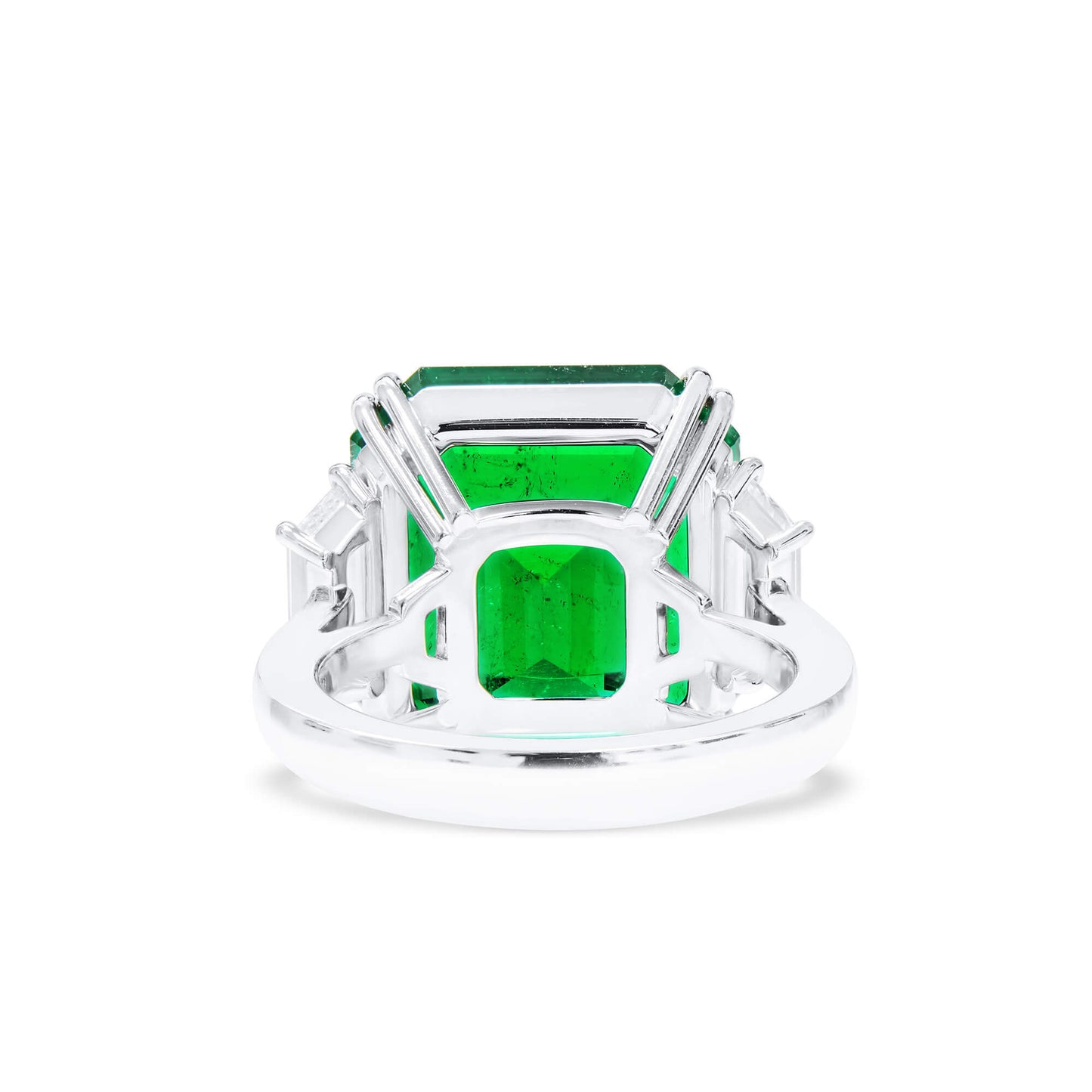 18K White Gold Statement Ring With 16.00 TCW Octagonal Shape Natural Emerald, GUBELIN Certified
